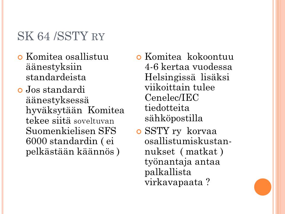 SK 64 /SSTY ry Komitea osallistuu äänestyksiin standardeista