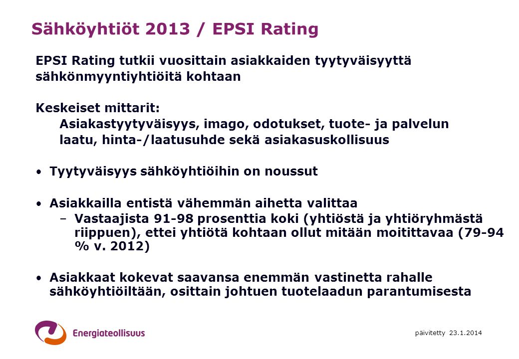 Sähköyhtiöt 2013 / EPSI Rating