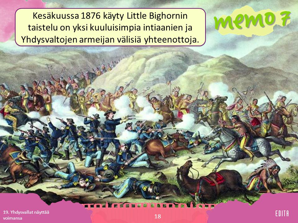 Kesäkuussa 1876 käyty Little Bighornin taistelu on yksi kuuluisimpia intiaanien ja Yhdysvaltojen armeijan välisiä yhteenottoja.