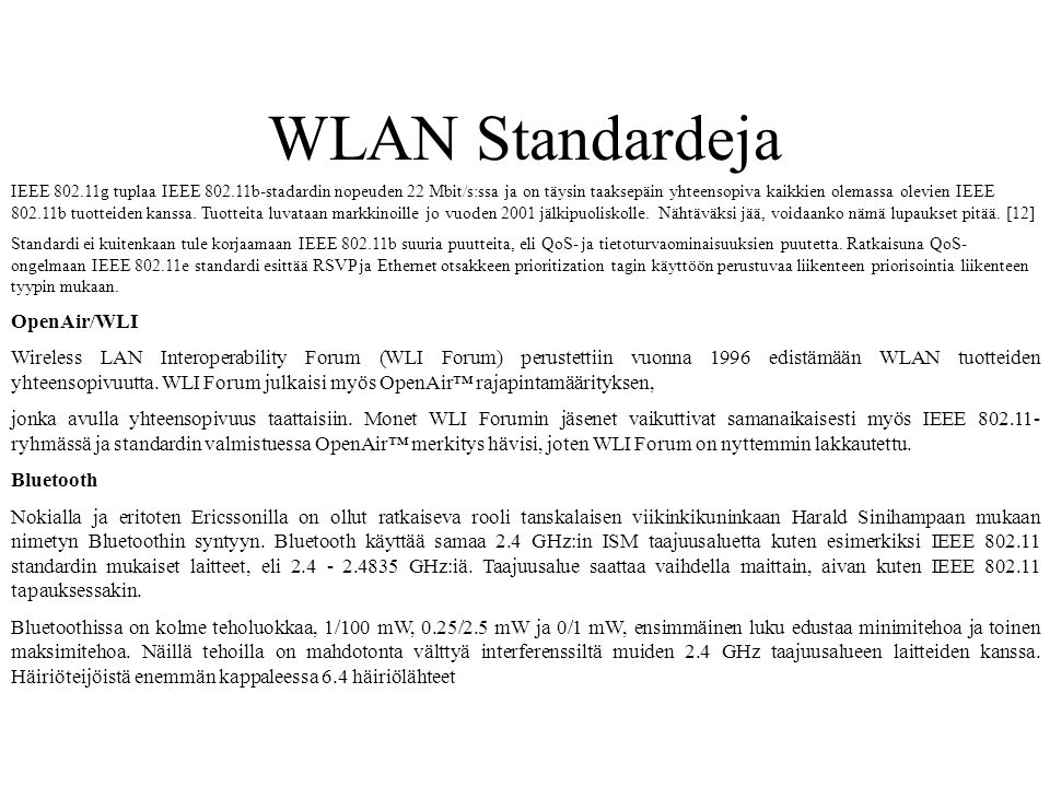 WLAN Standardeja OpenAir/WLI
