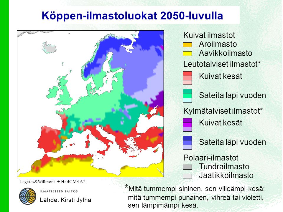 Köppen-ilmastoluokat 2050-luvulla