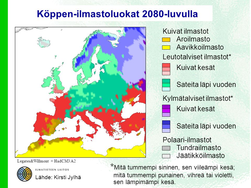 Köppen-ilmastoluokat 2080-luvulla