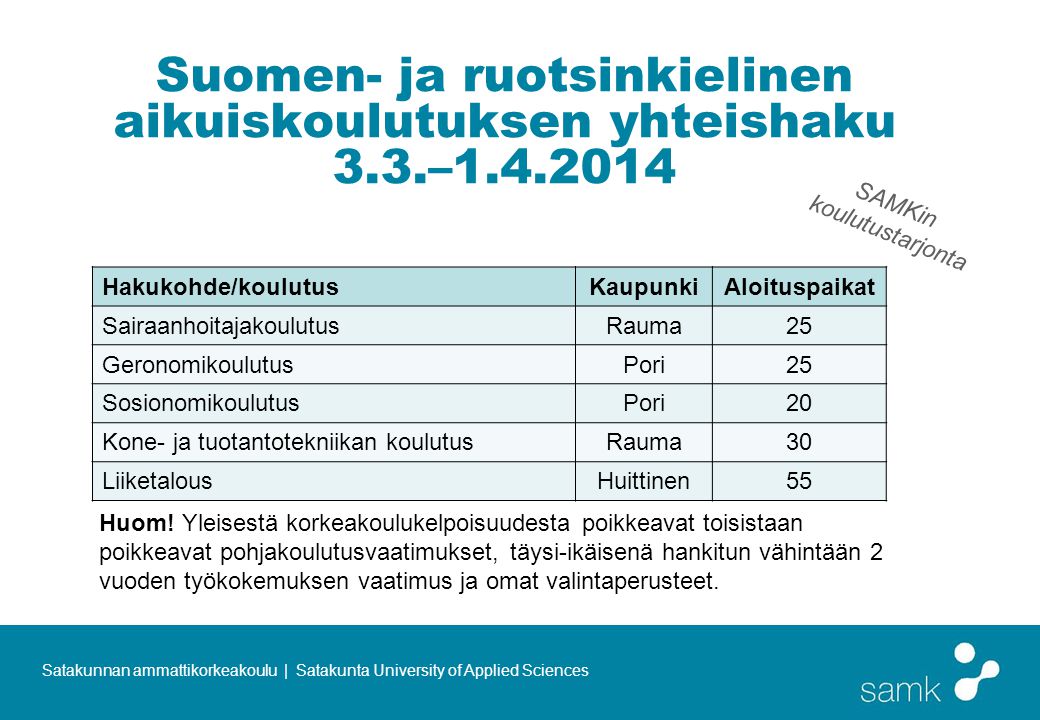 Suomen- ja ruotsinkielinen aikuiskoulutuksen yhteishaku 3.3.–