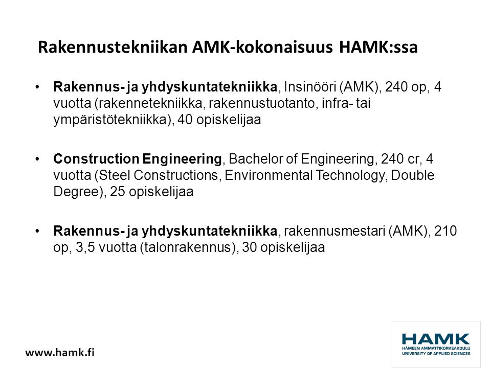 Rakennustekniikan AMK-kokonaisuus HAMK:ssa