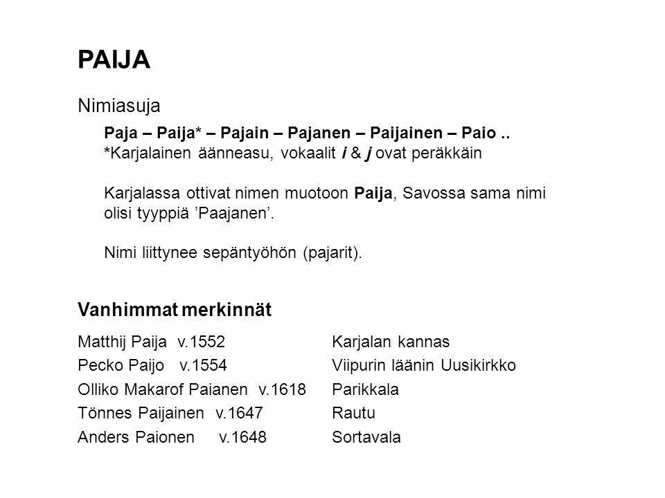PAIJA Nimiasuja Paja – Paija* – Pajain – Pajanen – Paijainen – Paio ..