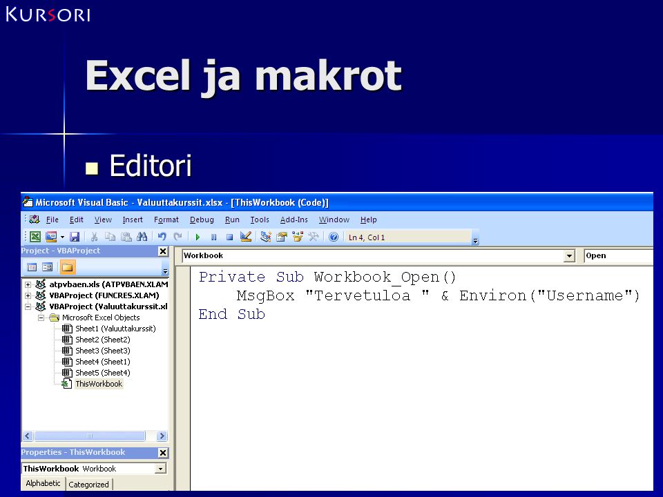 Excel ja makrot Editori