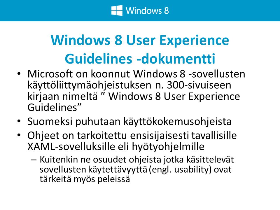 Windows 8 User Experience Guidelines -dokumentti