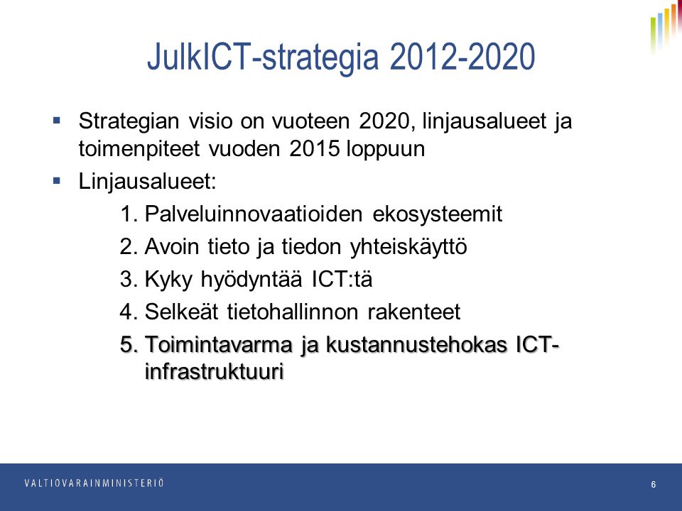JulkICT-strategia Strategian visio on vuoteen 2020, linjausalueet ja toimenpiteet vuoden 2015 loppuun.