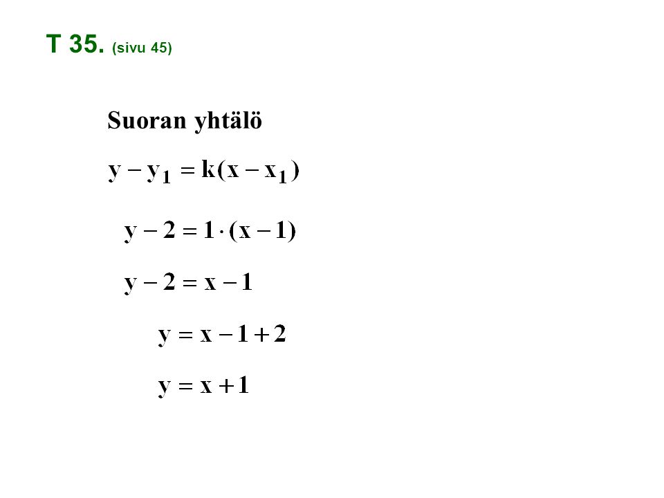 T 35. (sivu 45) Suoran yhtälö