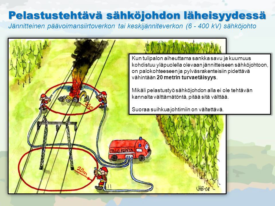 Pelastustehtävä sähköjohdon läheisyydessä Jännitteinen päävoimansiirtoverkon tai keskijänniteverkon ( kV) sähköjohto