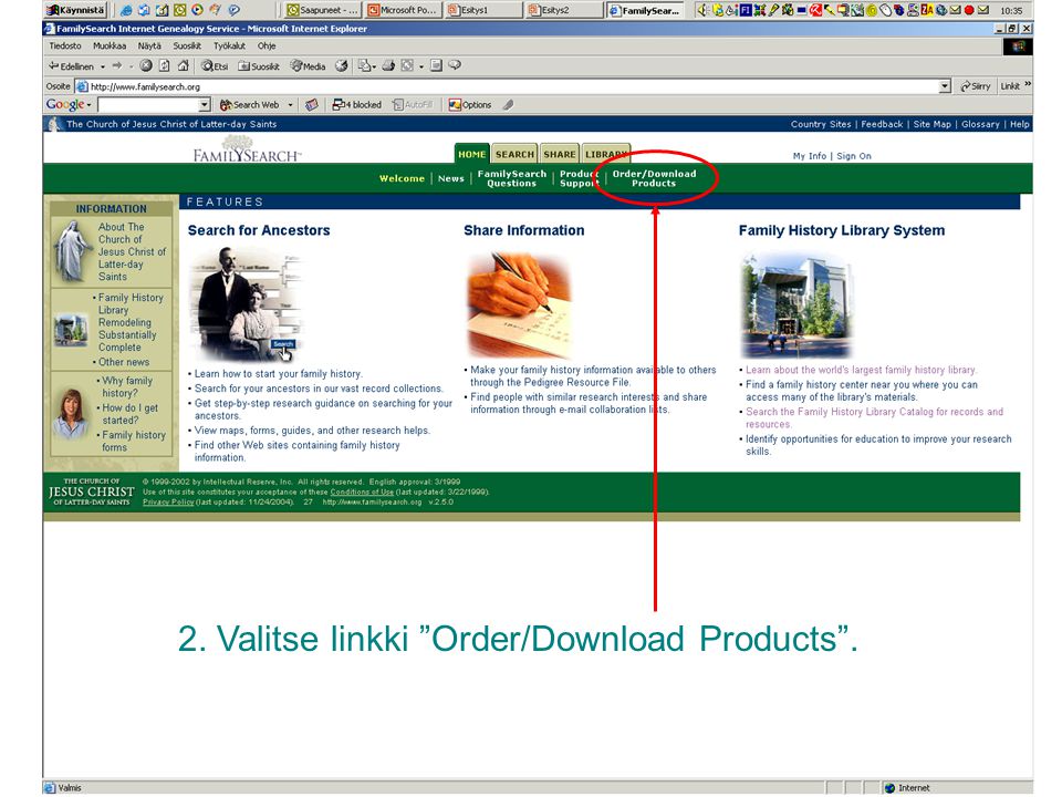 2. Valitse linkki Order/Download Products .