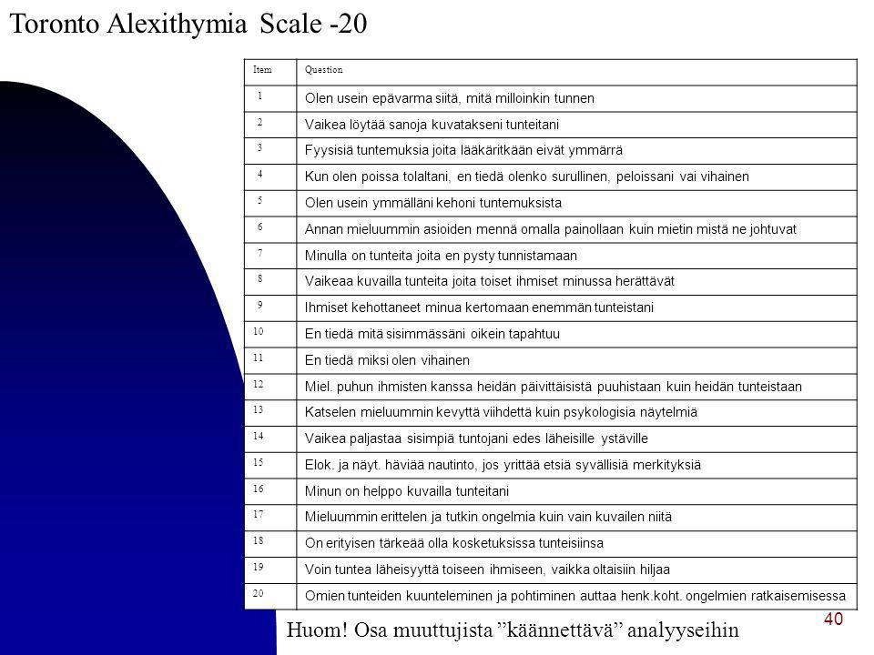 Toronto Alexithymia Scale -20