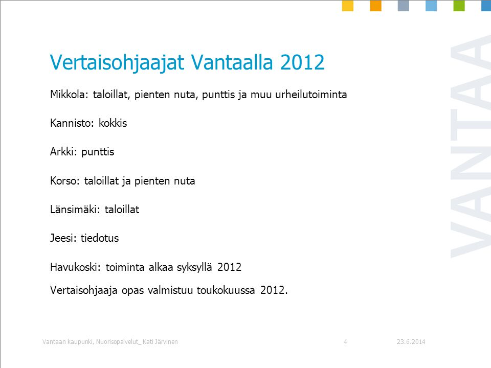 Vertaisohjaajat Vantaalla 2012
