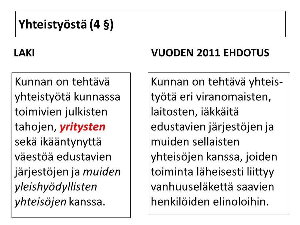 Yhteistyöstä (4 §) LAKI. VUODEN 2011 EHDOTUS.