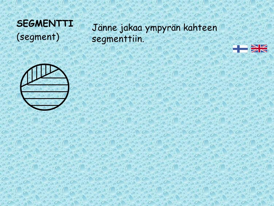 SEGMENTTI (segment) Jänne jakaa ympyrän kahteen segmenttiin.