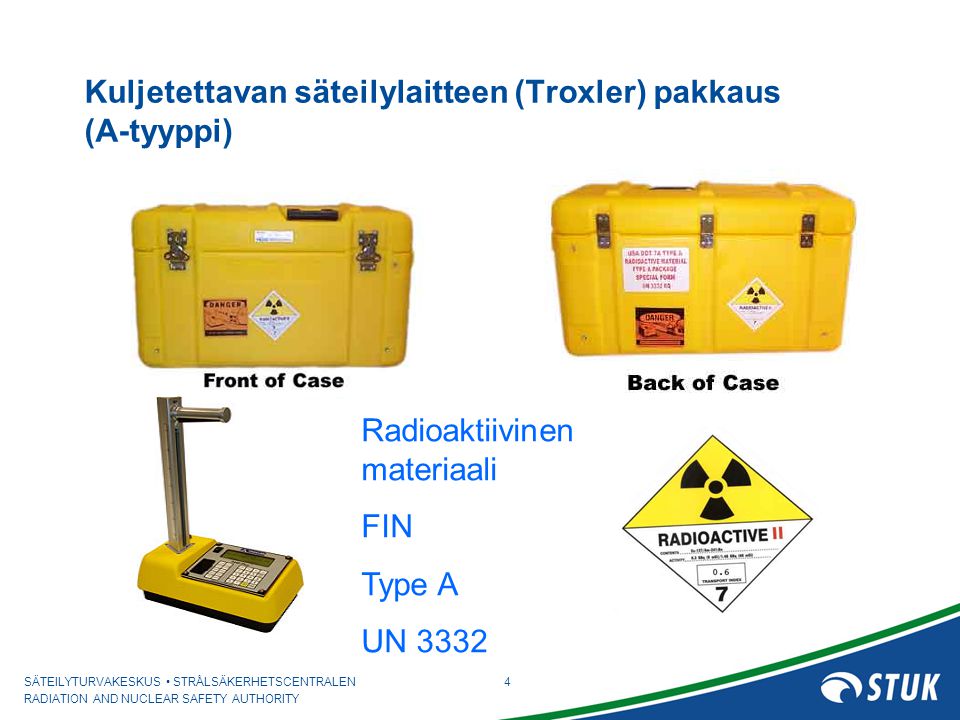 Kuljetettavan säteilylaitteen (Troxler) pakkaus (A-tyyppi)