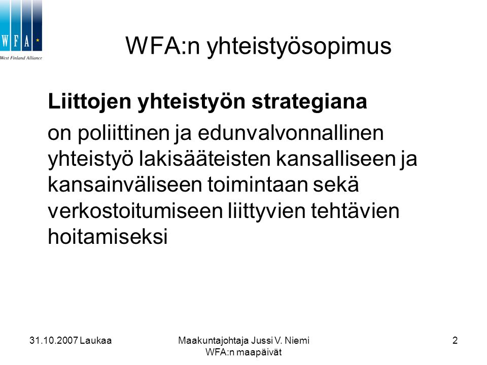 WFA:n yhteistyösopimus