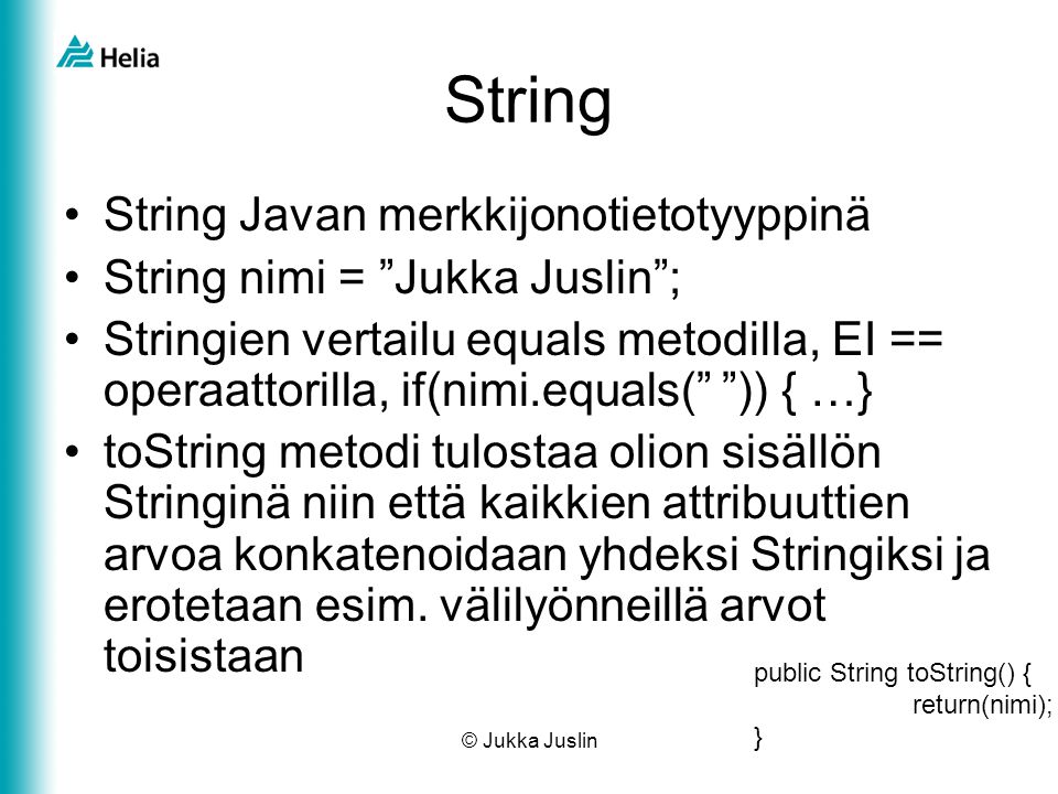 String String Javan merkkijonotietotyyppinä