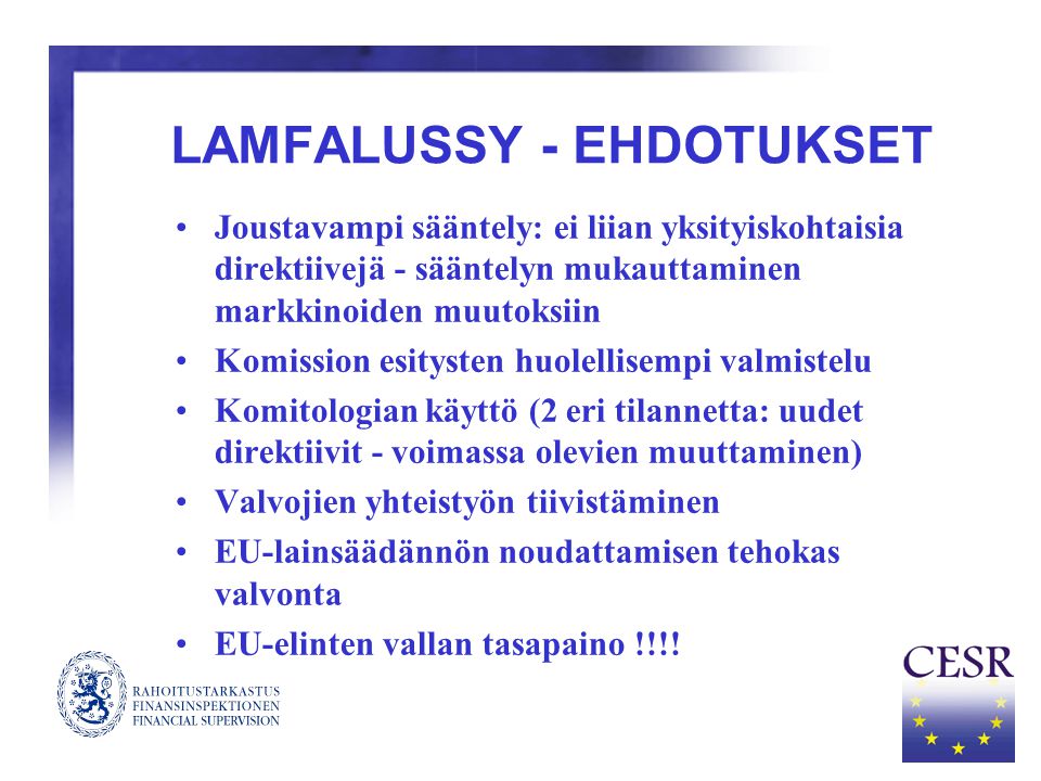 LAMFALUSSY - EHDOTUKSET