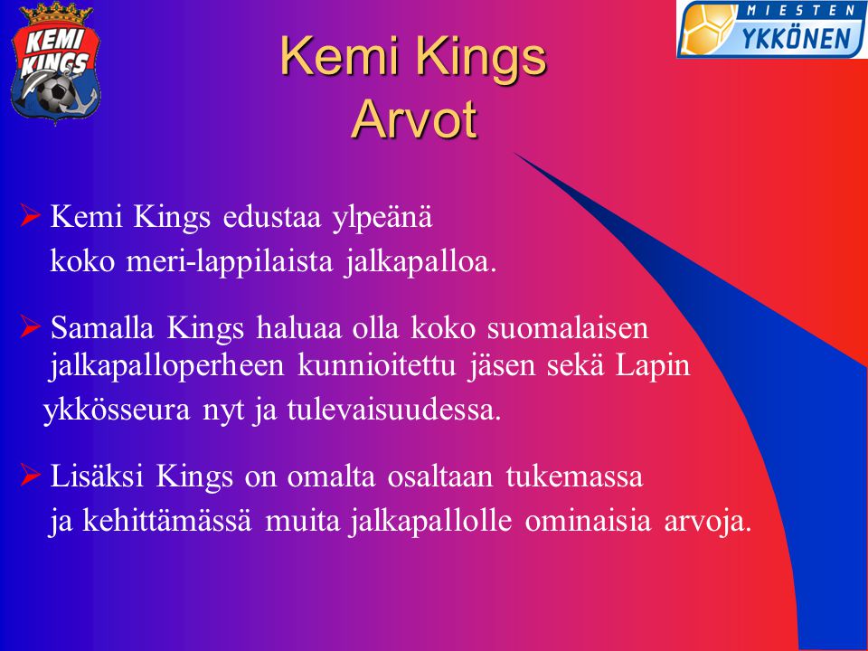 Kemi Kings Arvot Kemi Kings edustaa ylpeänä
