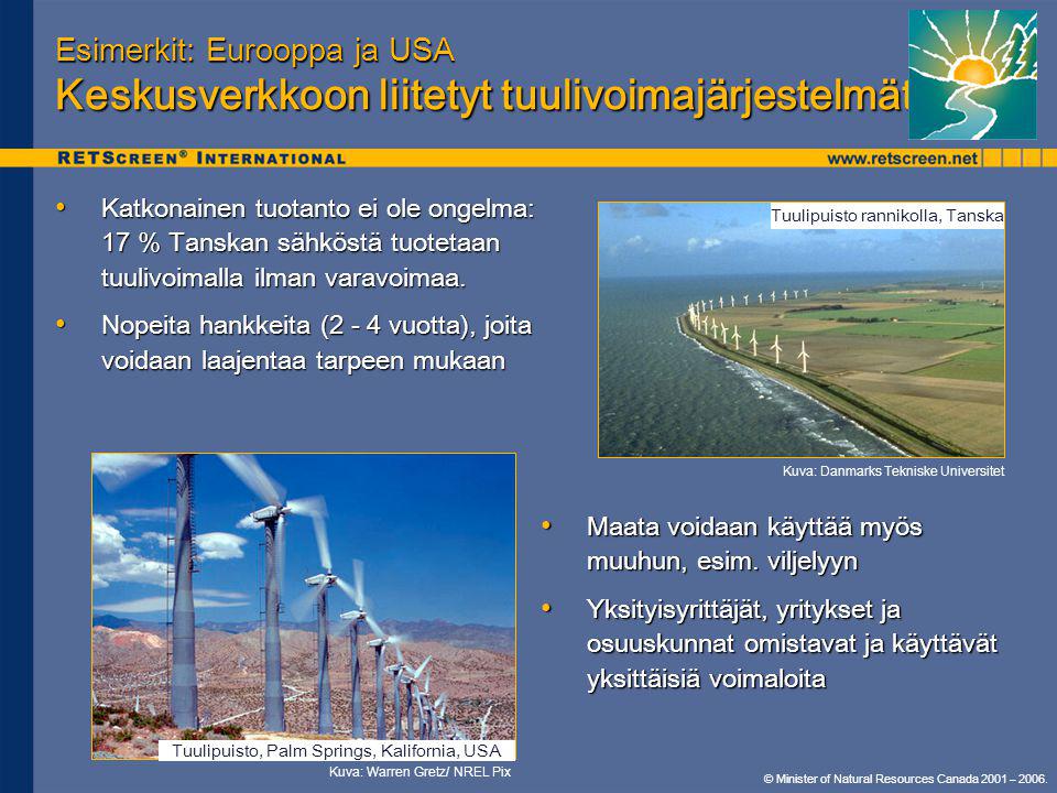 Esimerkit: Eurooppa ja USA Keskusverkkoon liitetyt tuulivoimajärjestelmät