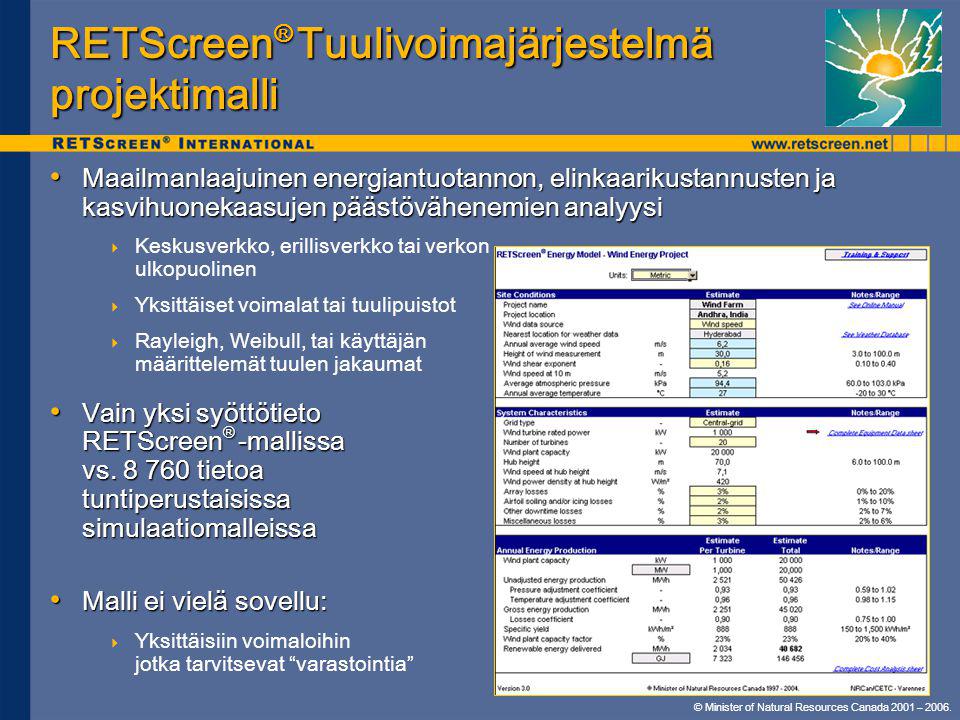 RETScreen® Tuulivoimajärjestelmä projektimalli