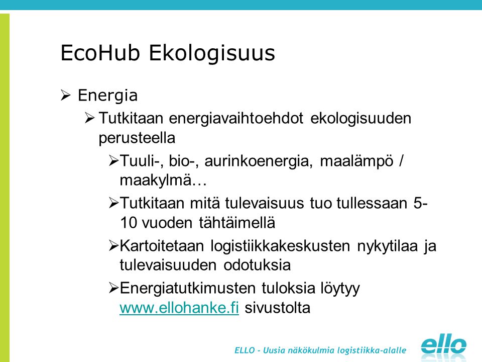 EcoHub Ekologisuus Energia
