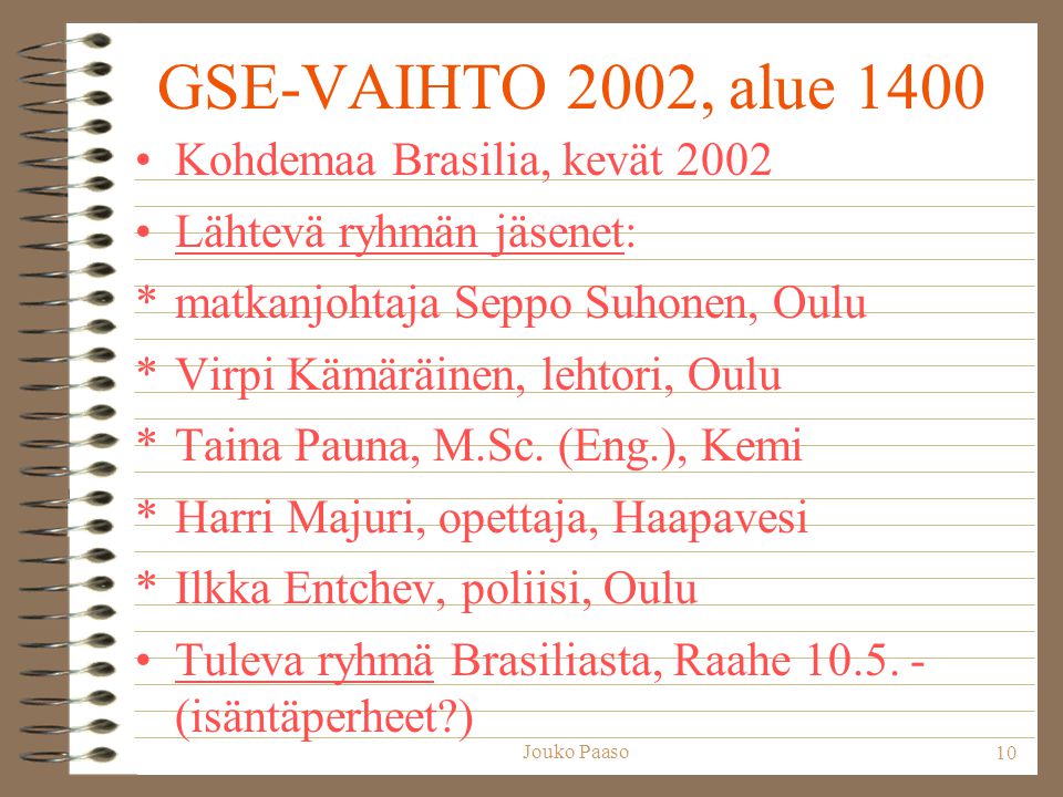 GSE-VAIHTO 2002, alue 1400 Kohdemaa Brasilia, kevät 2002