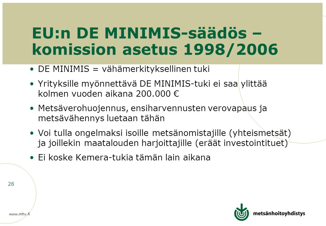 EU:n DE MINIMIS-säädös – komission asetus 1998/2006