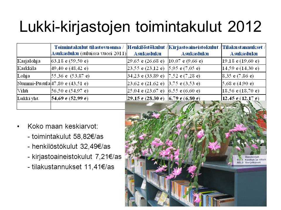Lukki-kirjastojen toimintakulut 2012