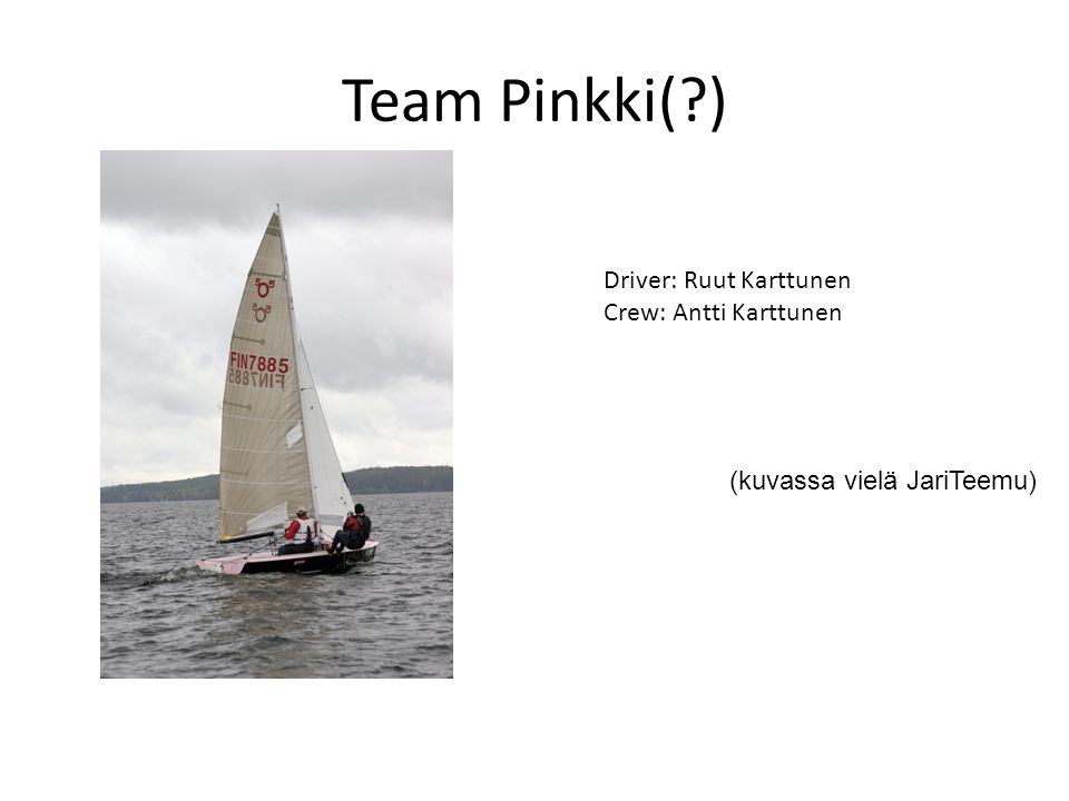 Team Pinkki( ) Driver: Ruut Karttunen Crew: Antti Karttunen