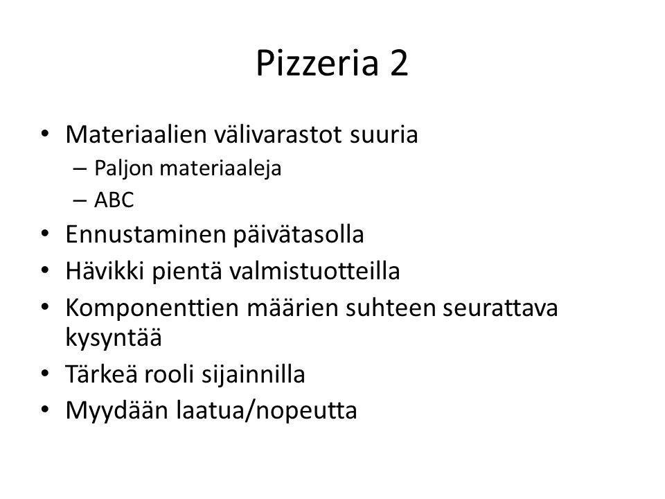 Pizzeria 2 Materiaalien välivarastot suuria Ennustaminen päivätasolla