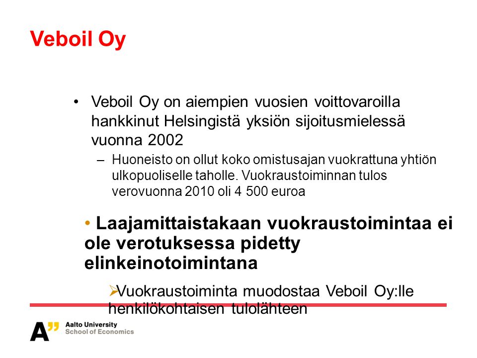 Veboil Oy Veboil Oy on aiempien vuosien voittovaroilla hankkinut Helsingistä yksiön sijoitusmielessä vuonna