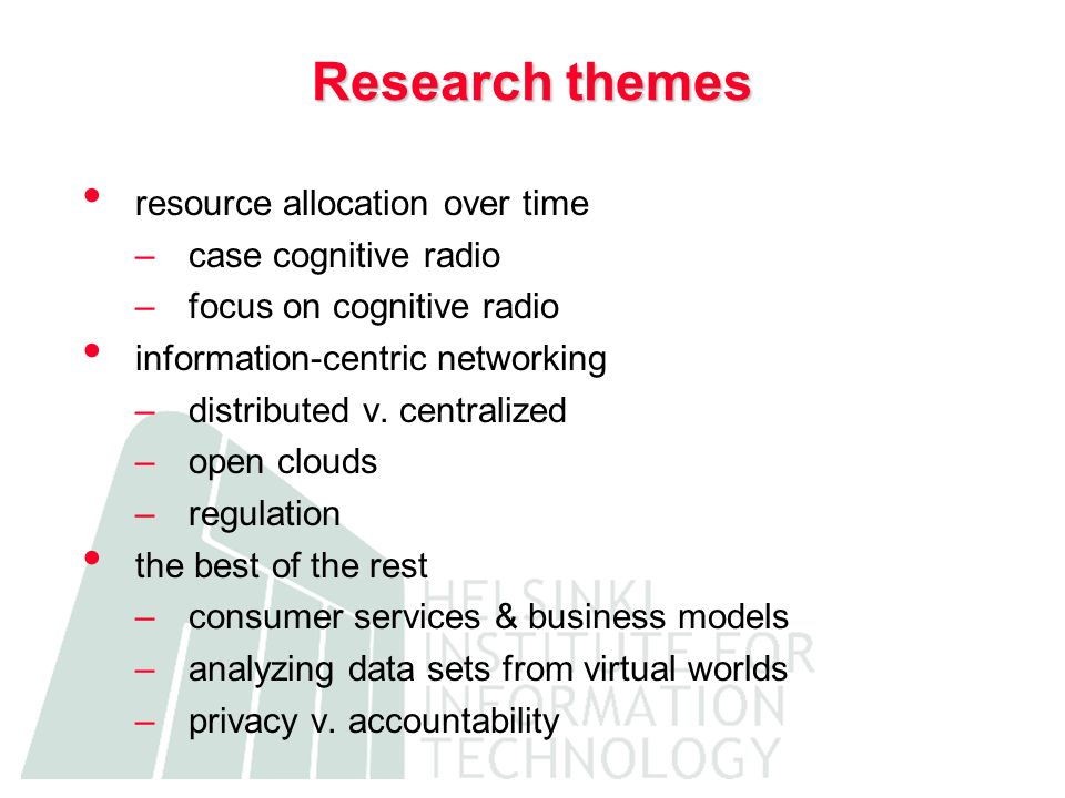 Research themes resource allocation over time case cognitive radio