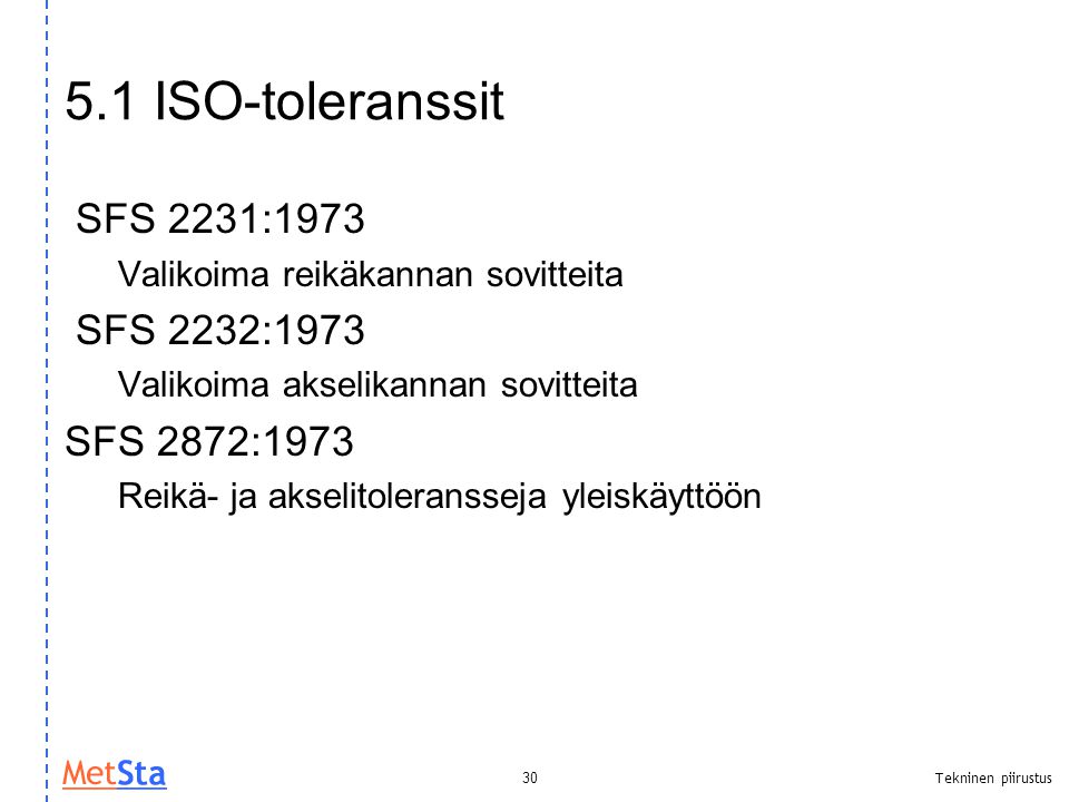 5.1 ISO-toleranssit SFS 2231:1973 SFS 2232:1973 SFS 2872:1973