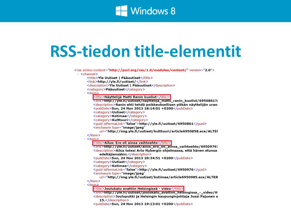 RSS-tiedon title-elementit