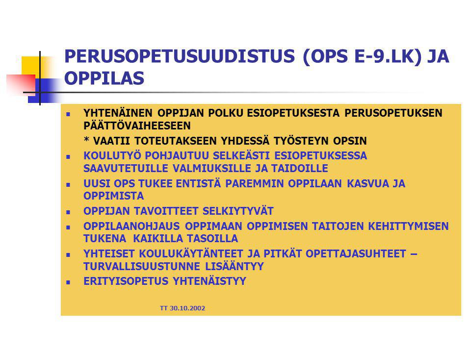 PERUSOPETUSUUDISTUS (OPS E-9.LK) JA OPPILAS
