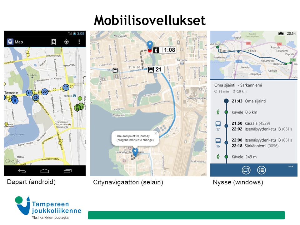 Mobiilisovellukset Depart (android) Citynavigaattori (selain)