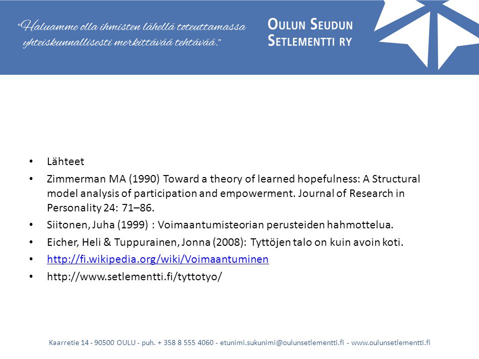 Siitonen, Juha (1999) : Voimaantumisteorian perusteiden hahmottelua.