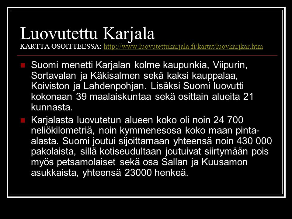 Luovutettu Karjala KARTTA OSOITTEESSA:   luovutettukarjala
