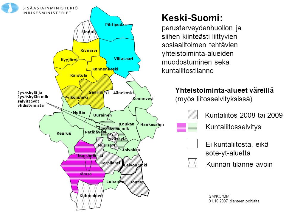 Keski-Suomi: perusterveydenhuollon ja siihen kiinteästi liittyvien sosiaalitoimen tehtävien.