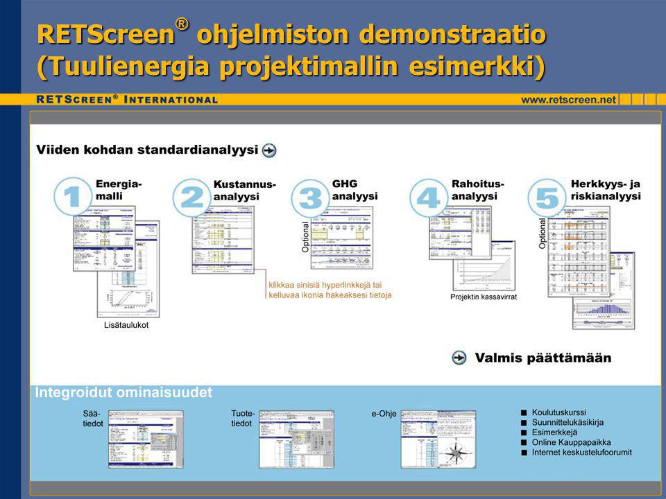 RETScreen® ohjelmiston demonstraatio (Tuulienergia projektimallin esimerkki)
