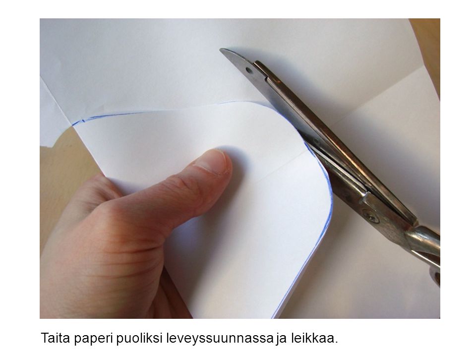 Taita paperi puoliksi leveyssuunnassa ja leikkaa.