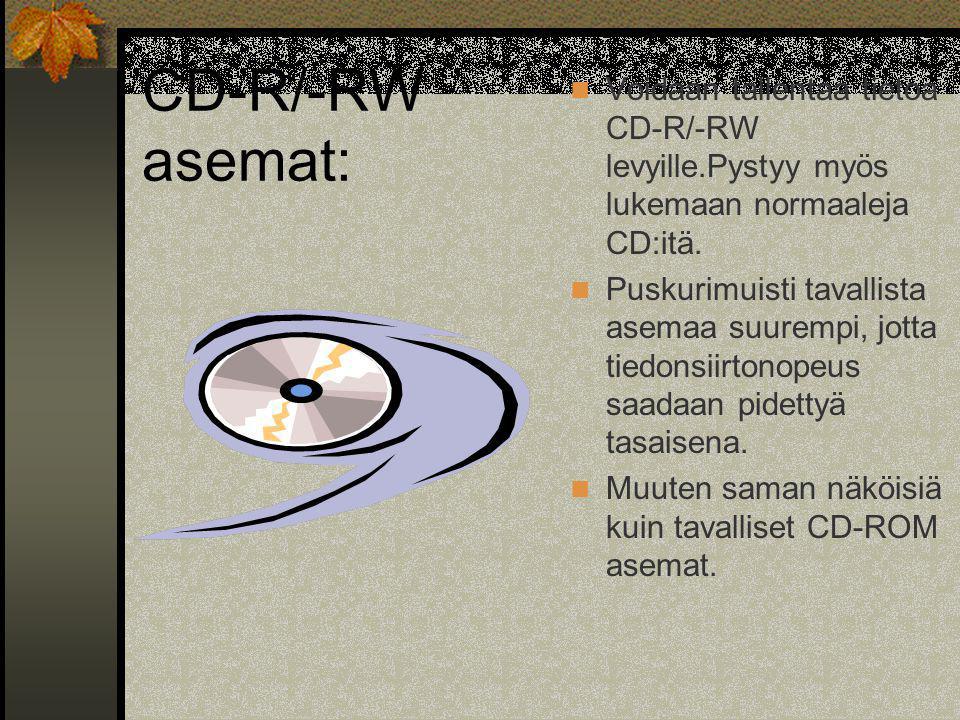 CD-R/-RW asemat: Voidaan tallentaa tietoa CD-R/-RW levyille.Pystyy myös lukemaan normaaleja CD:itä.