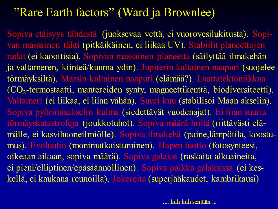 Rare Earth factors (Ward ja Brownlee)