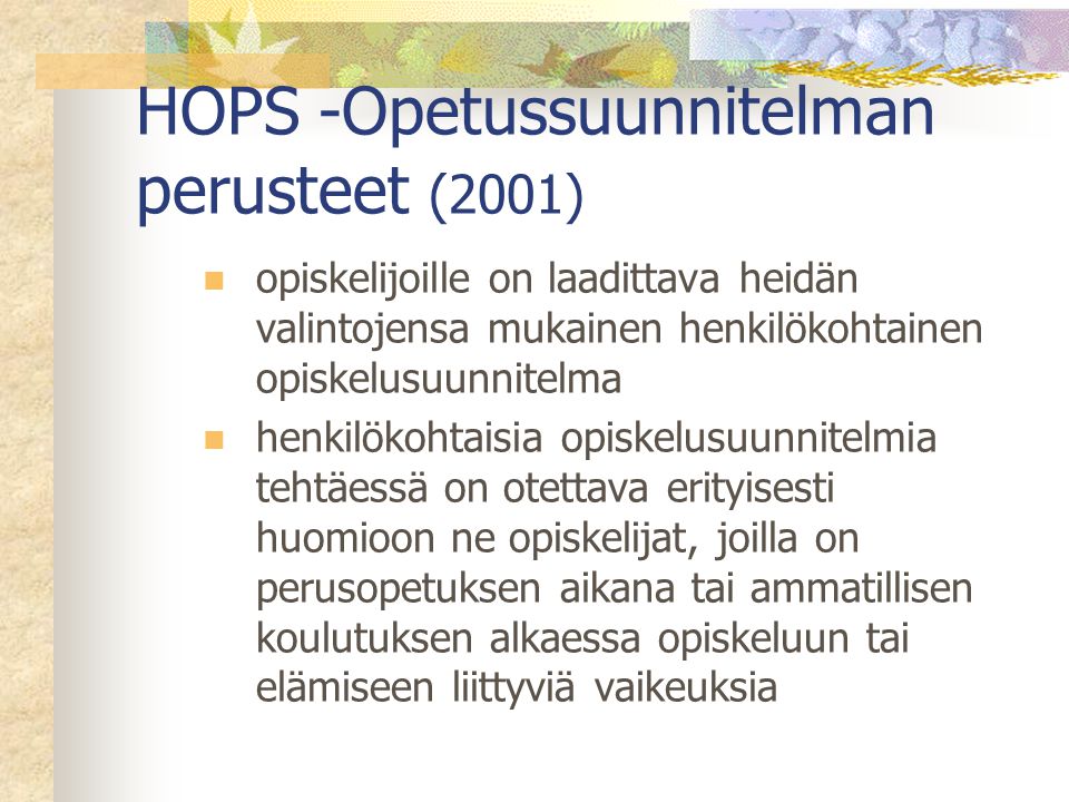 HOPS -Opetussuunnitelman perusteet (2001)