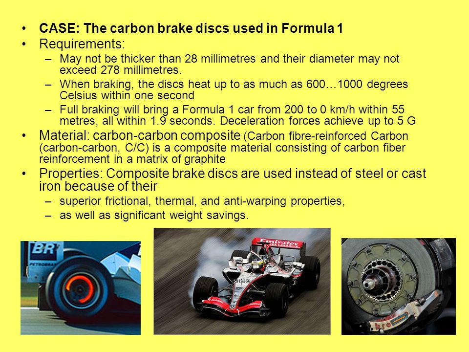 CASE: The carbon brake discs used in Formula 1 Requirements: