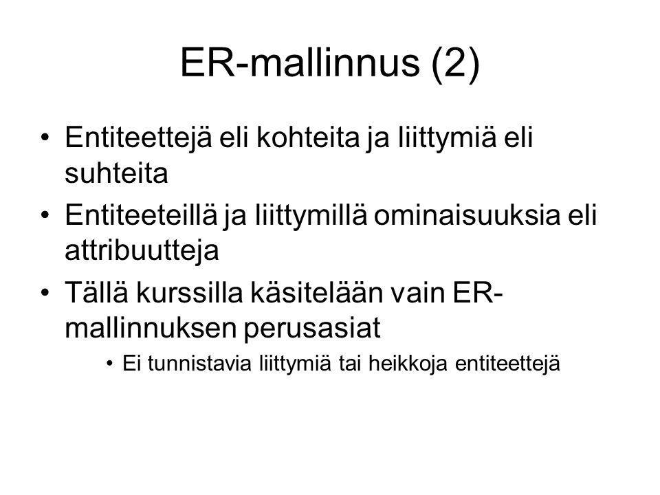 ER-mallinnus (2) Entiteettejä eli kohteita ja liittymiä eli suhteita