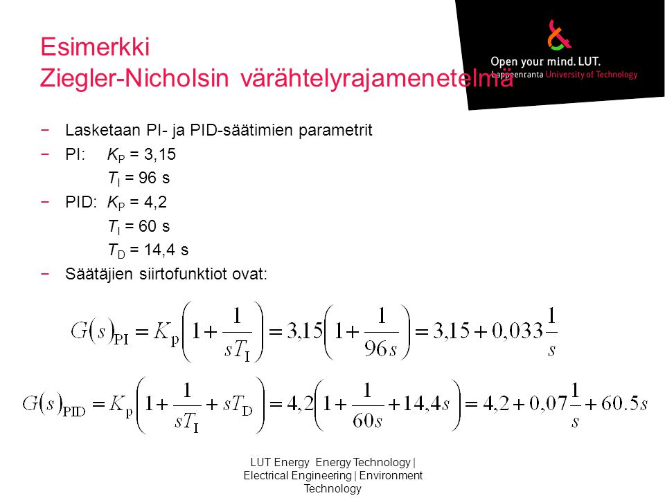 Esimerkki Ziegler-Nicholsin värähtelyrajamenetelmä