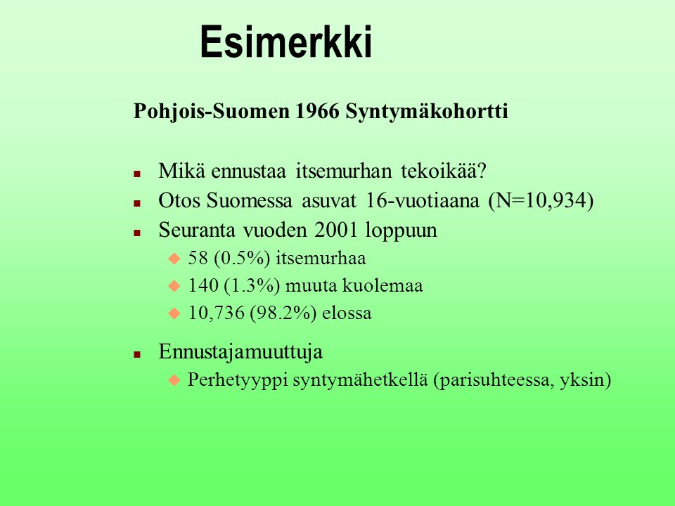 Esimerkki Pohjois-Suomen 1966 Syntymäkohortti
